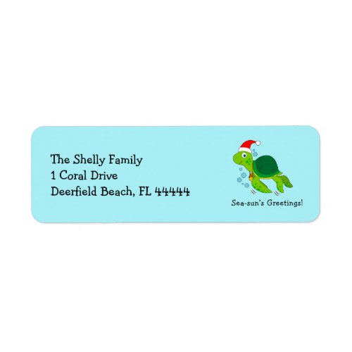 Sea Turtle in a Santa Hat Ocean Christmas Holiday  Label