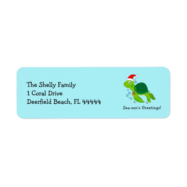 Sea Turtle in a Santa Hat Ocean Christmas Holiday  Label (Front)