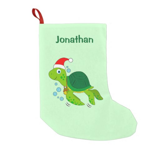Sea Turtle in a Santa Hat Small Christmas Stocking