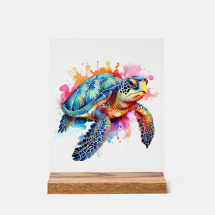 Sea Turtle in Colorful Watercolor Acrylic Sign
