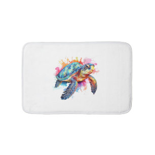 Sea Turtle in Colorful Watercolor Bath Mat