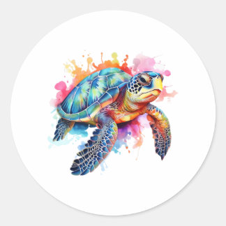 Sea Turtle in Colorful Watercolor Classic Round Sticker