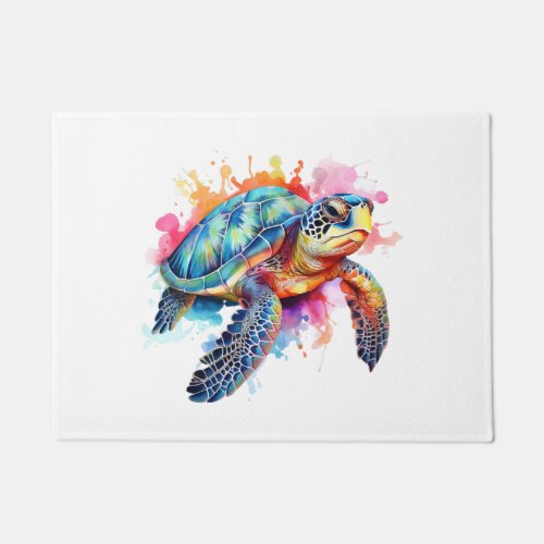 Sea Turtle in Colorful Watercolor Doormat