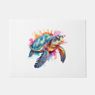 Sea Turtle in Colorful Watercolor Doormat