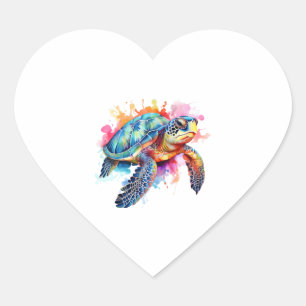 Sea Turtle in Colorful Watercolor Heart Sticker