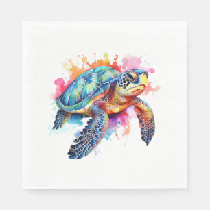 Sea Turtle in Colorful Watercolor Napkins
