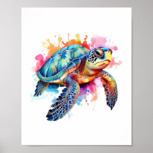 Sea Turtle in Colorful Watercolor Poster