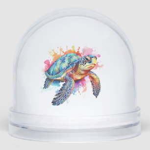 Sea Turtle in Colorful Watercolor Snow Globe