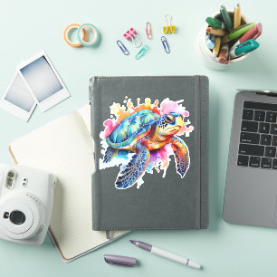 Sea Turtle in Colorful Watercolor Sticker