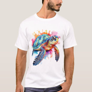 Sea Turtle in Colorful Watercolor T-Shirt