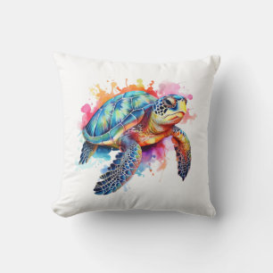 Sea Turtle in Colorful Watercolor Throw Pillow
