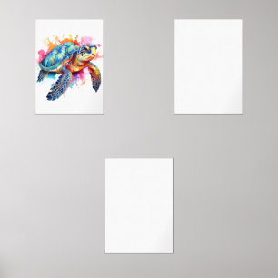 Sea Turtle in Colorful Watercolor Wall Art Sets