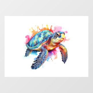 Sea Turtle in Colorful Watercolor Window Cling