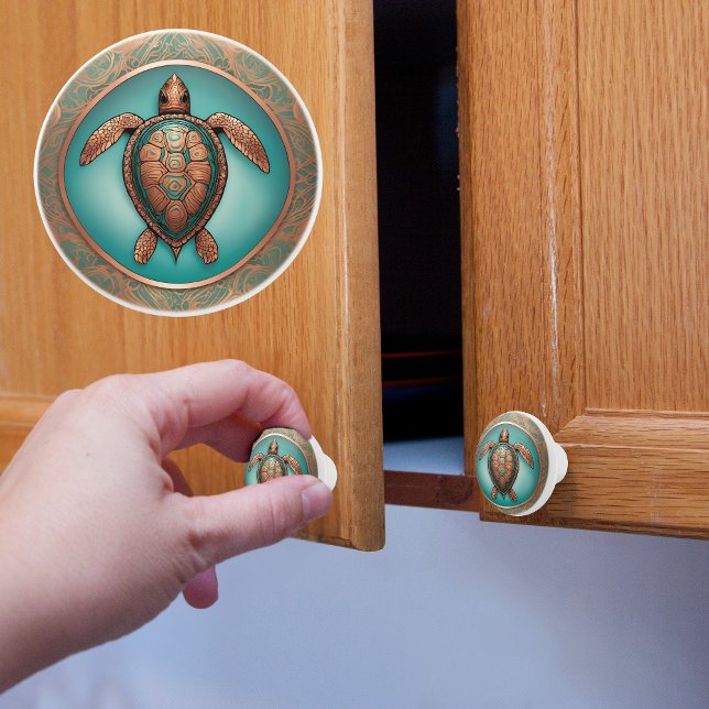 Sea Turtle in Copper and Turquoise Ceramic Knob (Creator Uploaded)