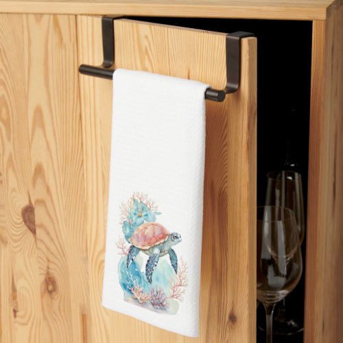 Sea Turtle in Coral Reef  Kitchen Towel