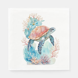 Sea Turtle in Coral Reef Napkins