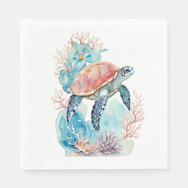 Sea Turtle in Coral Reef  Napkins (Front)