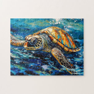 Sea Turtle in Expressive Oil Brushwork Jigsaw Puzzle