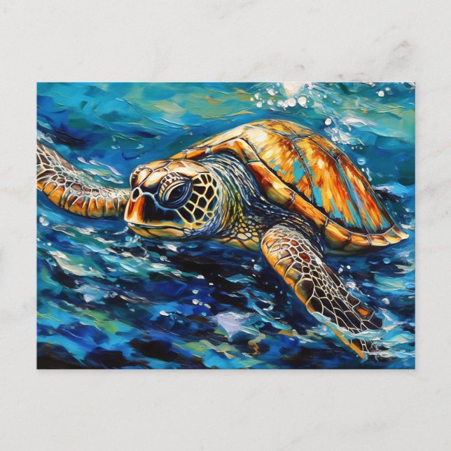 Sea Turtle in Expressive Oil Brushwork Postcard (Front)