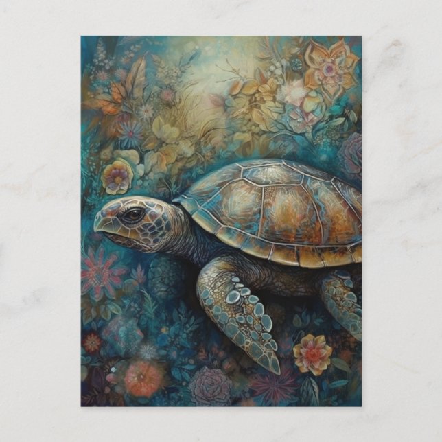 Sea Turtle in Flowers Postcard (Front)