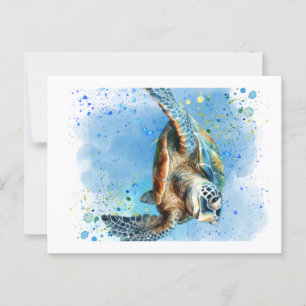 Sea turtle in ocean design on a postcard