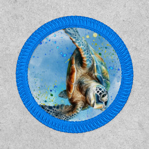 Sea turtle in ocean design on a postcard patch