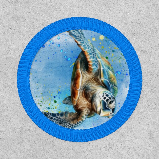 Sea turtle in ocean design on a postcard patch (Front)