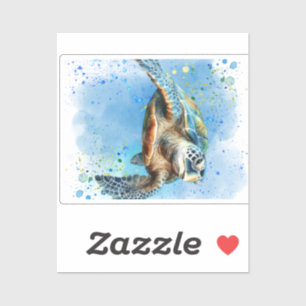 Sea turtle in ocean design on a postcard sticker
