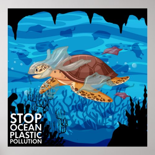 Sea Turtle In Plastic Bags Poster
