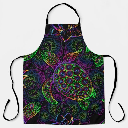 Sea turtle in psychedelic multicolor colors with l apron