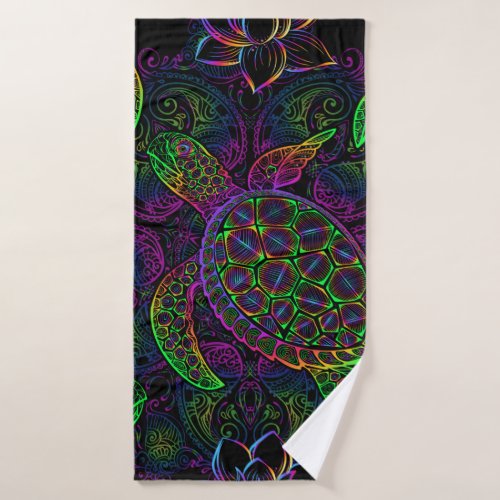 Sea turtle in psychedelic multicolor colors with l bath towel