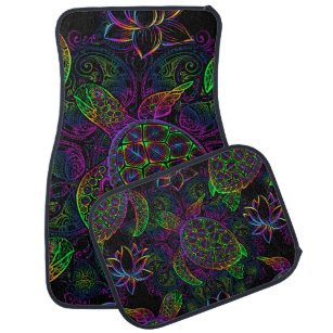 Sea turtle in psychedelic multicolor colors with l car floor mat
