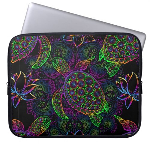 Sea turtle in psychedelic multicolor colors with l laptop sleeve