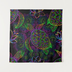 Sea turtle in psychedelic multicolor colors with l tapestry