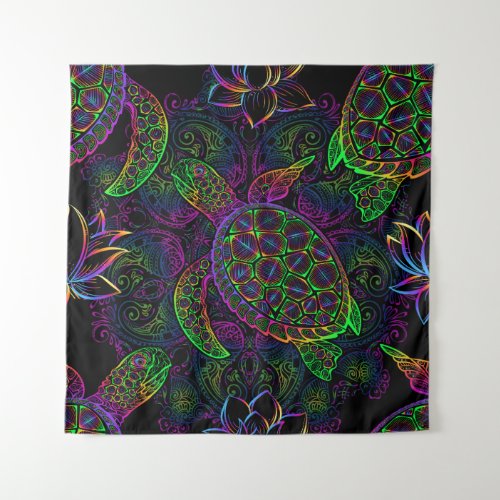Sea turtle in psychedelic multicolor colors with l tapestry