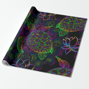Sea turtle in psychedelic multicolor colors with l wrapping paper