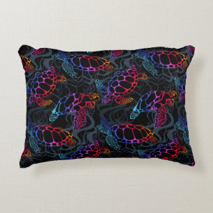 Sea turtle in psychedelic multicolor colors with w accent pillow