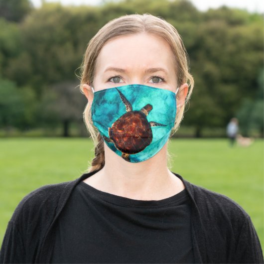 Sea turtle in the blue ocean- bestselling adult cloth face mask (Outside)