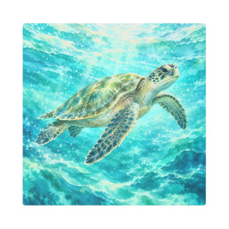 Sea Turtle in Turquoise Ocean Metal Wall Art