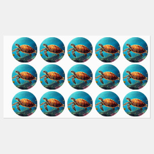 Sea Turtle in Watercolor Labels