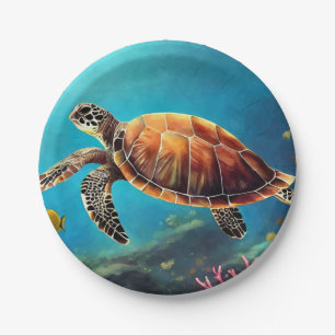 Sea Turtle in Watercolor Paper Plates