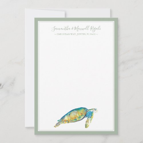 Sea Turtle in Watercolor Personal Stationery Note Card