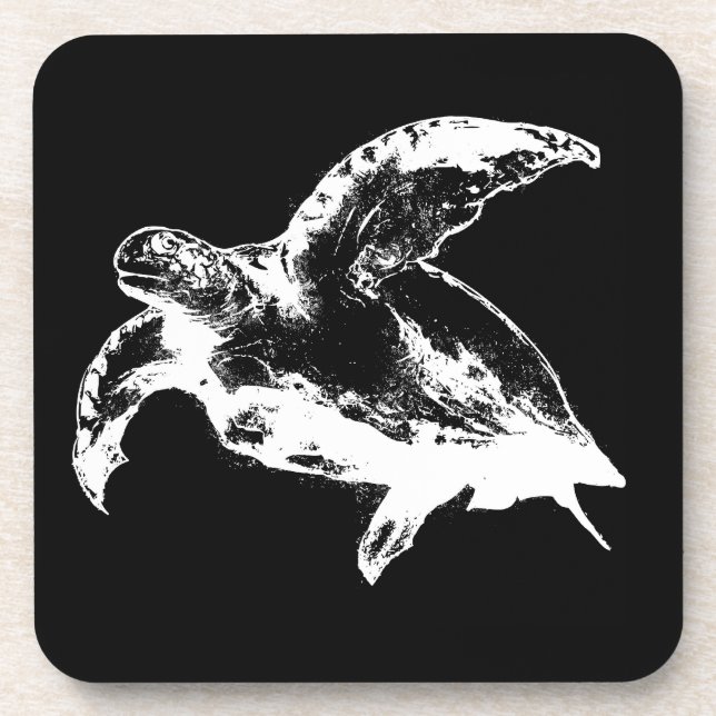 Sea Turtle in White Beverage Coaster (Front)
