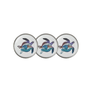 Sea Turtle Japanese Waves Golf Balls Ball Marker