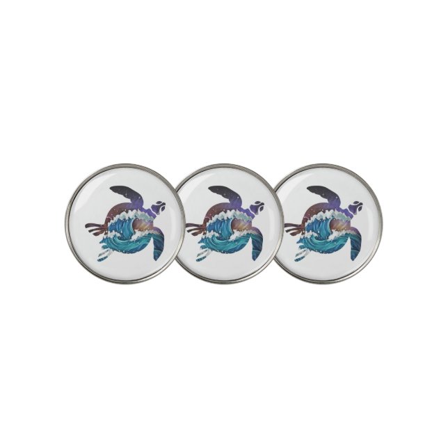 Sea Turtle Japanese Waves Golf Balls Ball Marker (3 Up)