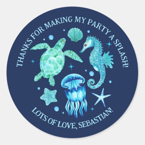 Sea Turtle Jellyfish and Seahorse Ocean Classic Round Sticker