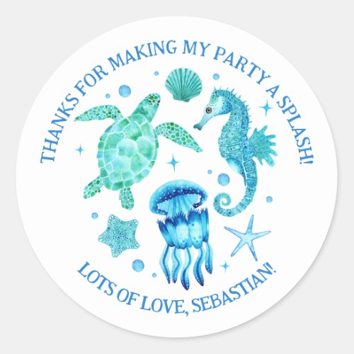 Sea Turtle Jellyfish and Seahorse Ocean Classic Round Sticker