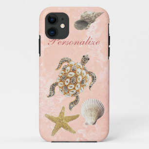 Sea Turtle Jewel Print, Starfish & Sea Shells iPhone 11 Case
