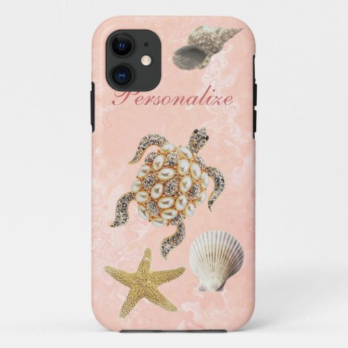 Sea Turtle Jewel Print Starfish  Sea Shells iPhone 11 Case