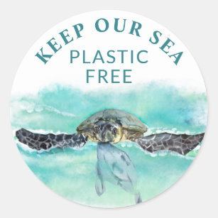 Sea Turtle KEEP OUR SEA PLASTIC FREE Conservation Classic Round Sticker